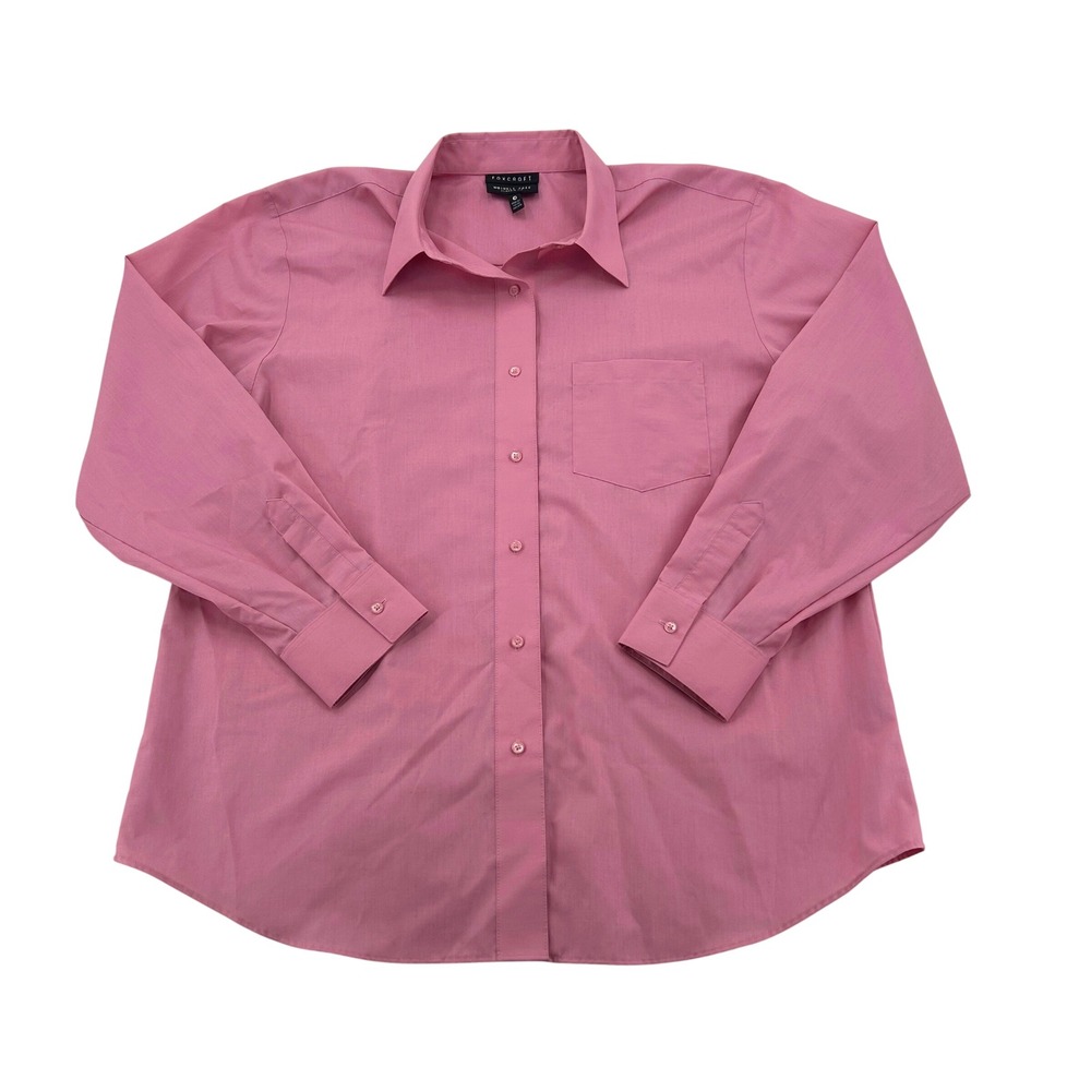 Foxcroft Button Down Shirt Womens 18 Pink Cotton Blend Wrinkle Free Professional
